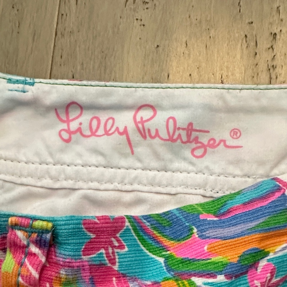 EUC Lilly Pulitzer Callahan Turquoise Tropical Floral Cotton Shorts Beach Resort - Picture 2 of 5